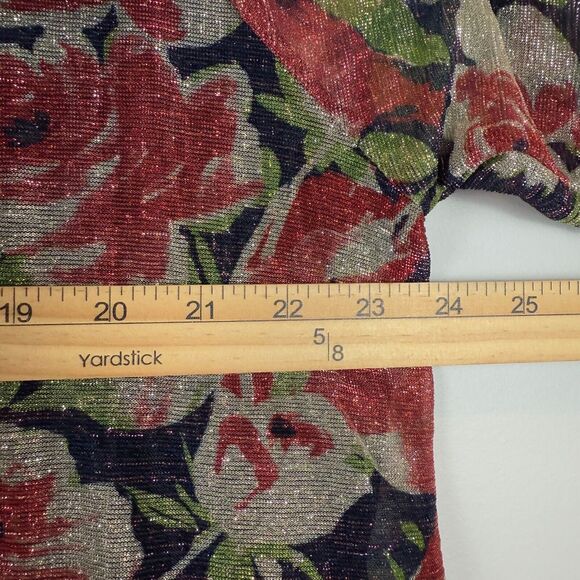 Susan Graver Occasions Top Women 1X Multicolor Foil Printed Tie Sleeves Glam NWT - Picture 9 of 10